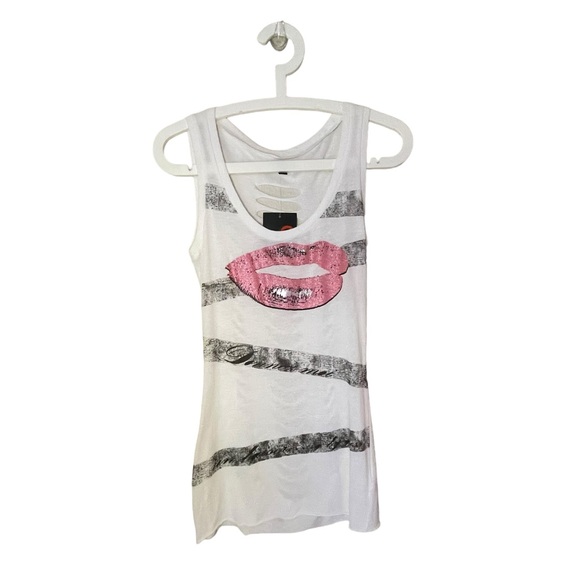 G by Guess Tops - NWT Guess Womens Small S White Tank Shredded Cut Out 80s Retro Slashed Ripped